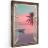 Doorkijk - Strand - Palmboom - Tropisch Tuinposter op houten frame 2 cm dik klein -3d