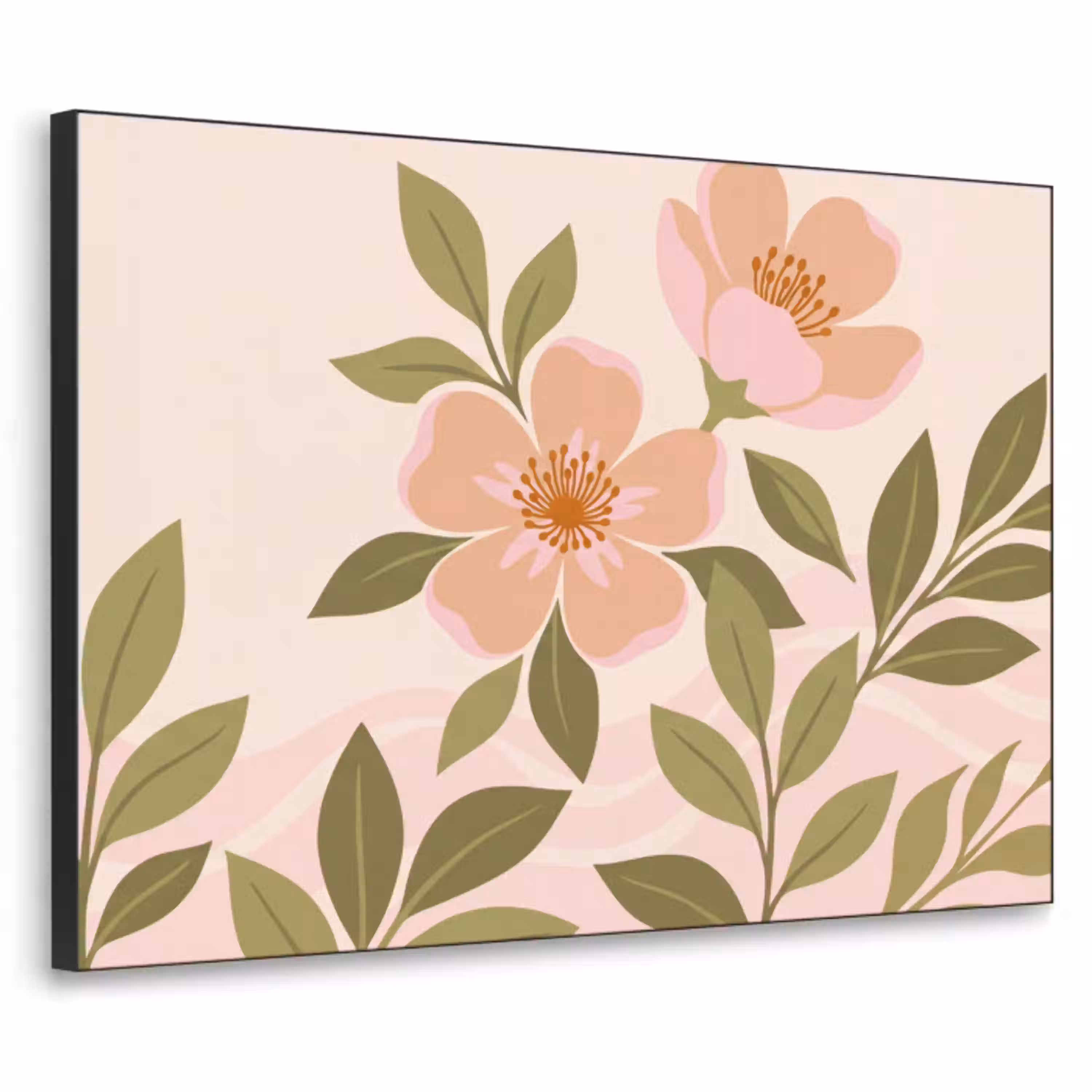 Grafisch - Bloemen - Roze Textielframe zwart klein -3d