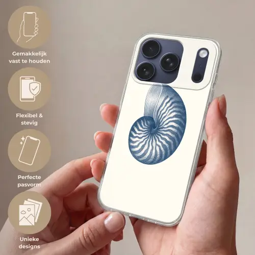 Blauw - Schelp - Spiraal Telefoonhoesje iPhone 17 Pro klein -sfeer3_NL