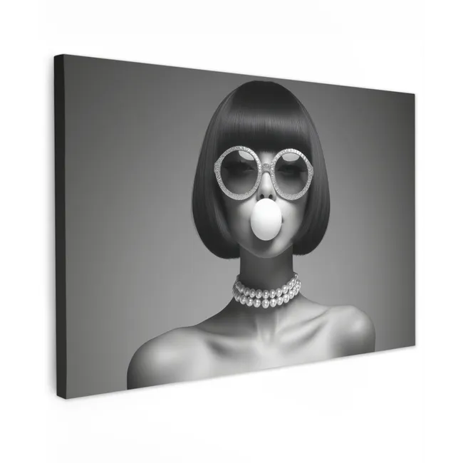 Buiten canvas - Vrouw - Zwart Wit - Ketting - Zonnebril