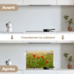 Lente - Bloemen - Rood - Klaproos - Gras - Groen keuken achterwand spatscherm klein -voor_na_FR