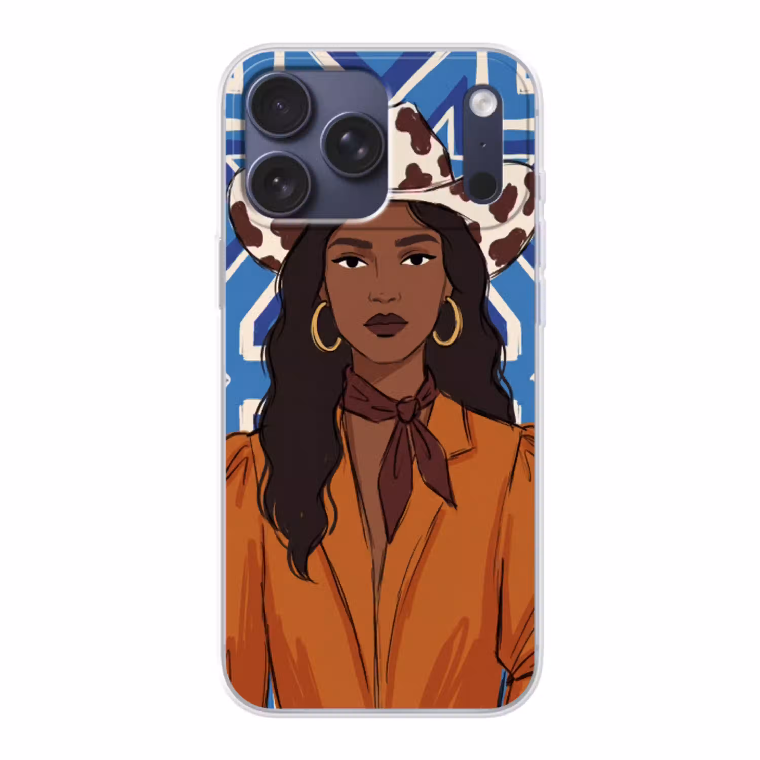 Vrouw - Cowboyhoed - Portret - Modern - Blauw Telefoonhoesje iPhone 17 Pro Max klein -3d