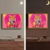 Tijger - Kimono - Planten - Roze Light Box met batterij (Wandlamp) middel -sfeer3