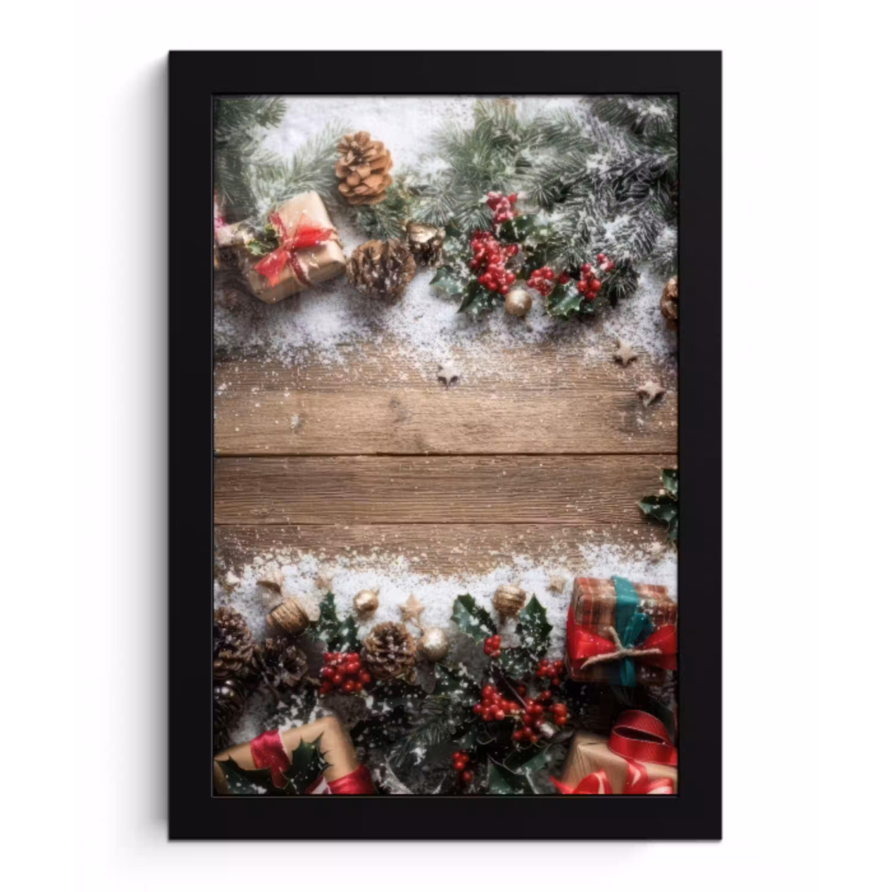 Kerstdecoratie - Geschenken - Hout - Veelkleurig fotolijst zwart zonder passe partout klein -3d