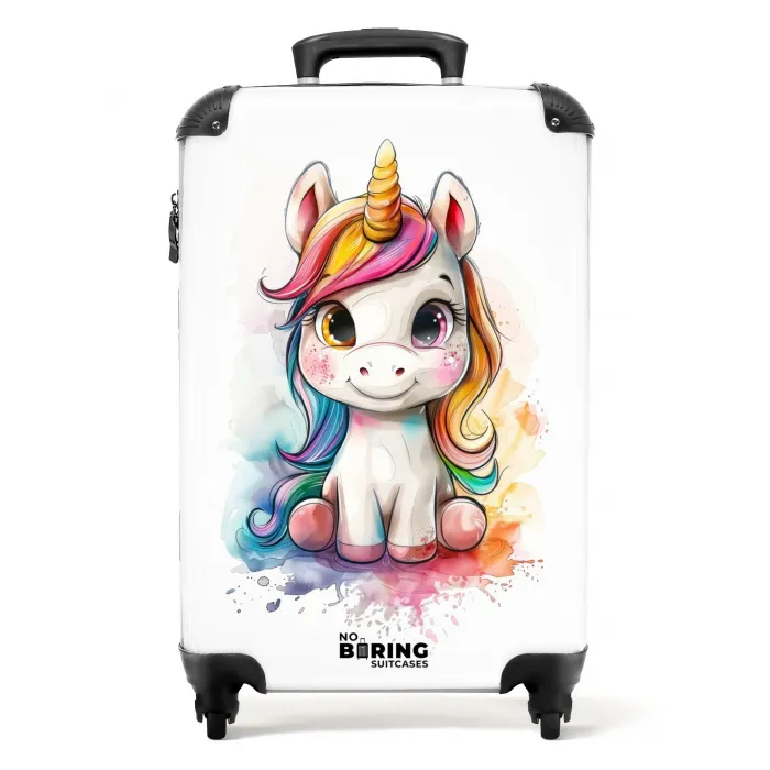 Witte Eemhoorn met Kleurrijke Manen en Verfspatten Koffer - NBS - Handbagage middel -productfoto_recht