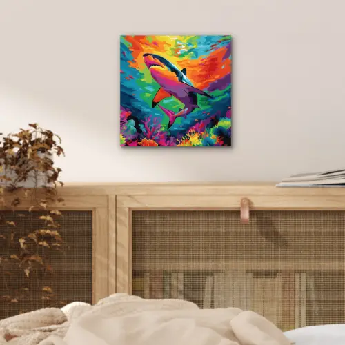 Haai - Koraalrif - Abstract - Kleurrijk aluminium wit klein -sfeer3