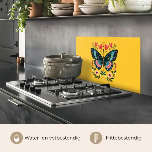 Bloemen - Kleurrijk - Vlinder - Sierlijk keuken achterwand spatscherm klein -usp_NL