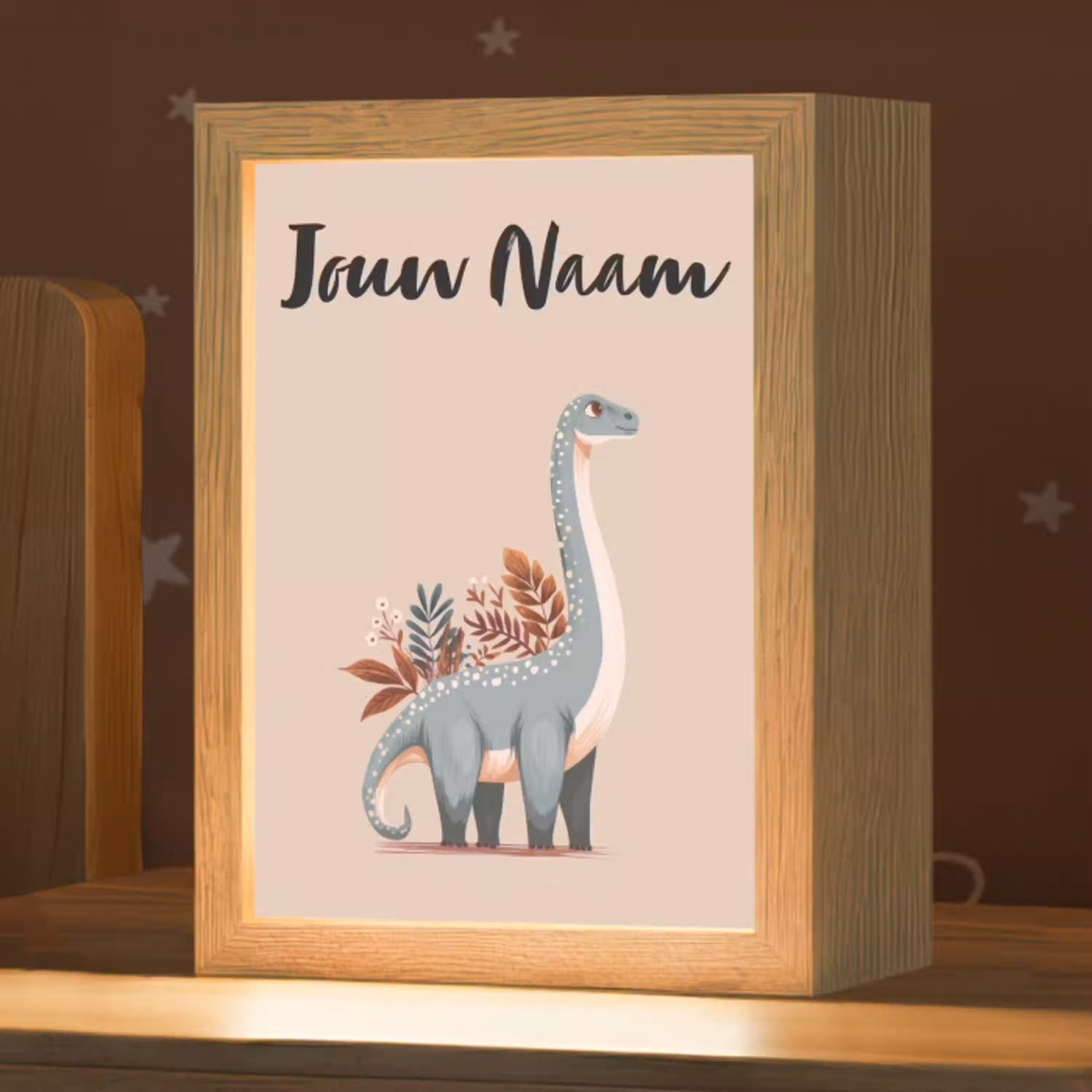 Dinosaurus - Planten - Beige - Minimalistisch Light Box met kabel (Kinderlampje) klein -zzz_3d_website