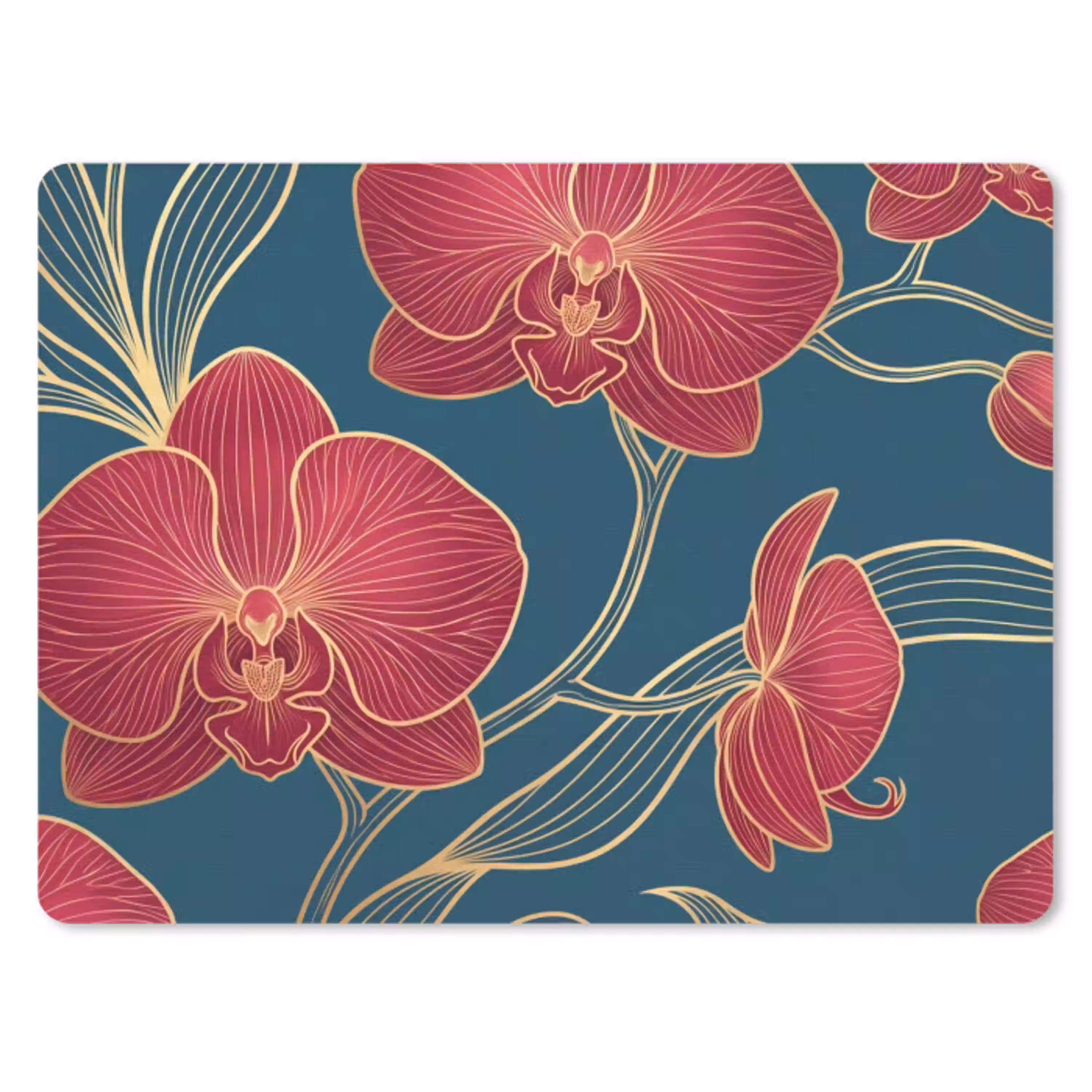 Bloemen - Rood - Goud muismat rubber klein -3d
