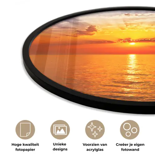 Zonsondergang - Zee - Lucht - Oranje - Horizon - Water Fotolijst rond zonder passe partout klein -closeup_NL