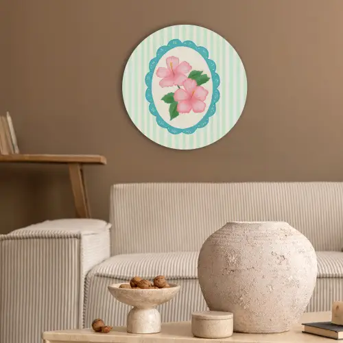 Bloemen - Ovaal - Strepen - Groen Akoestische PET Vilt - Rond klein -sfeer1