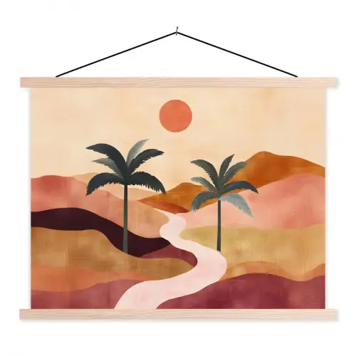 Heuvels - Palmbomen - Abstract textielposter latten blank klein -3d
