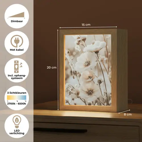 Bloemen - Winter - Wit - Sneeuw - Beige Light Box met kabel (Tafellamp) klein -USP_NL