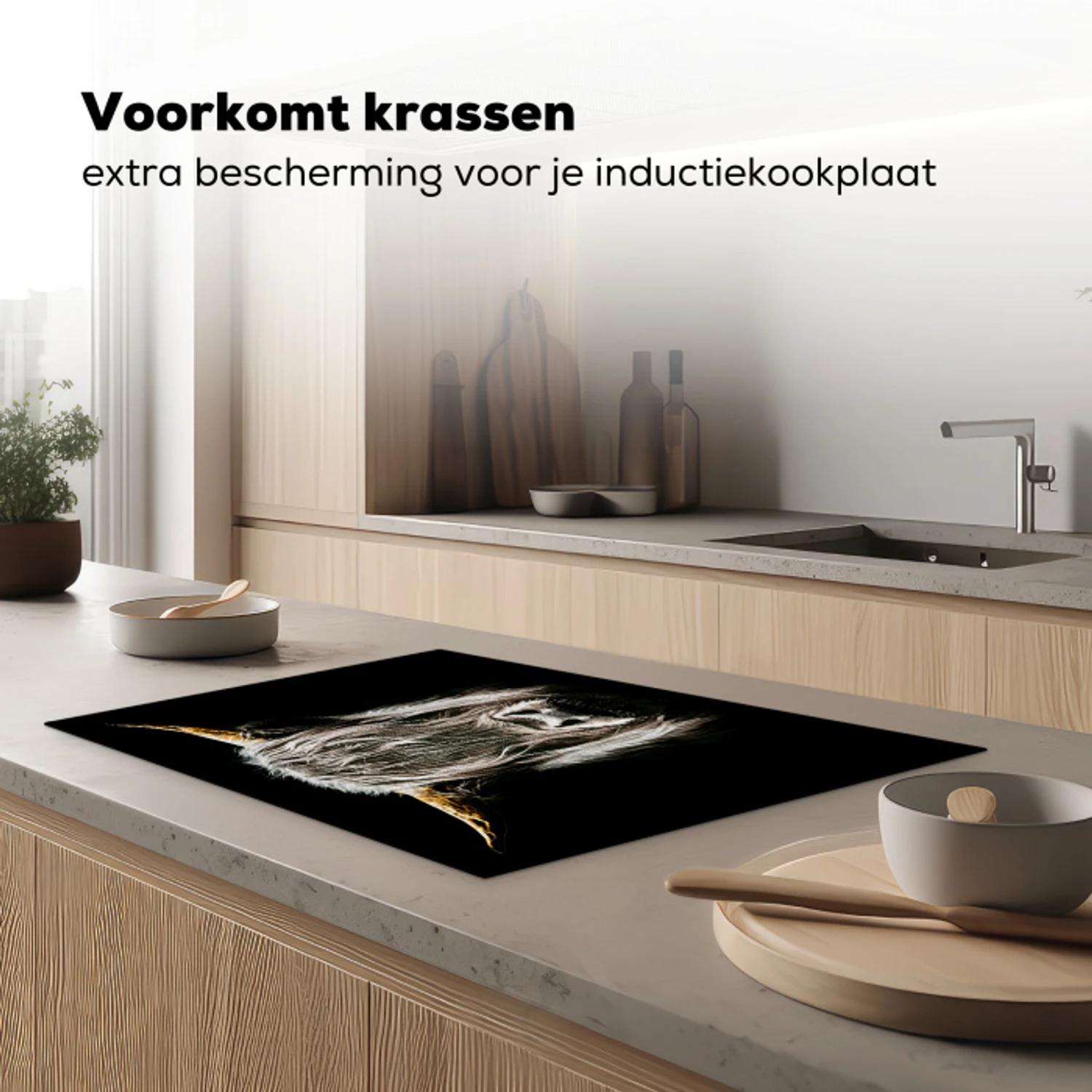 Schotse hooglander - Goud - Hoorns - Zwart wit - Koe - Dieren Inductie beschermer vinyl 3mm klein -sfeer1