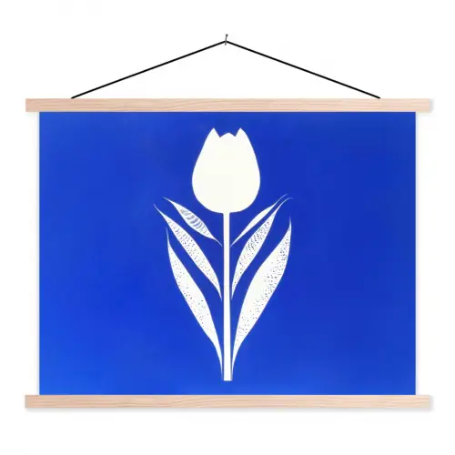 Tulp - Minimalistisch - Bladeren - Wit textielposter latten blank klein -3d