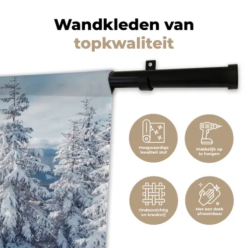 Winterlandschap - Natuur - Berg - Bomen - Sneeuw Wandkleed katoen klein -sfeer2