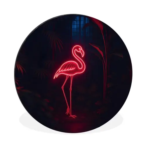 Flamingo - Roze - Neon - Licht Wandcirkel aluminium klein -3d