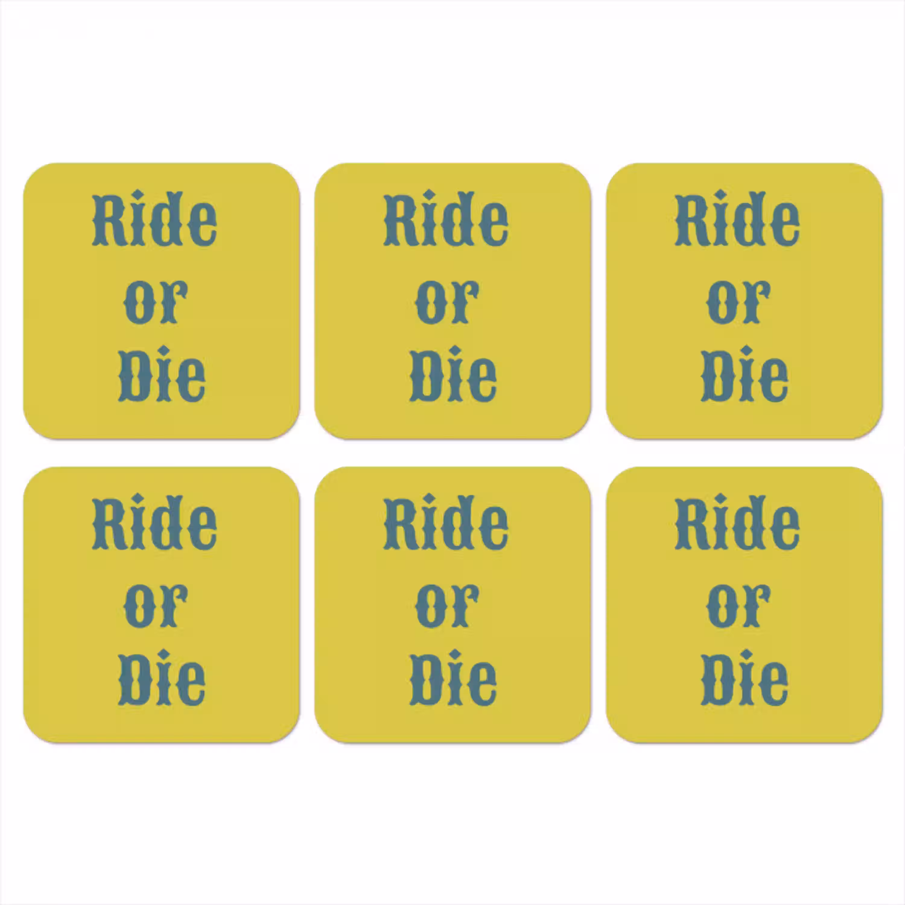 Ride or die - Geel - Blauw onderzetter kurk middel -3d