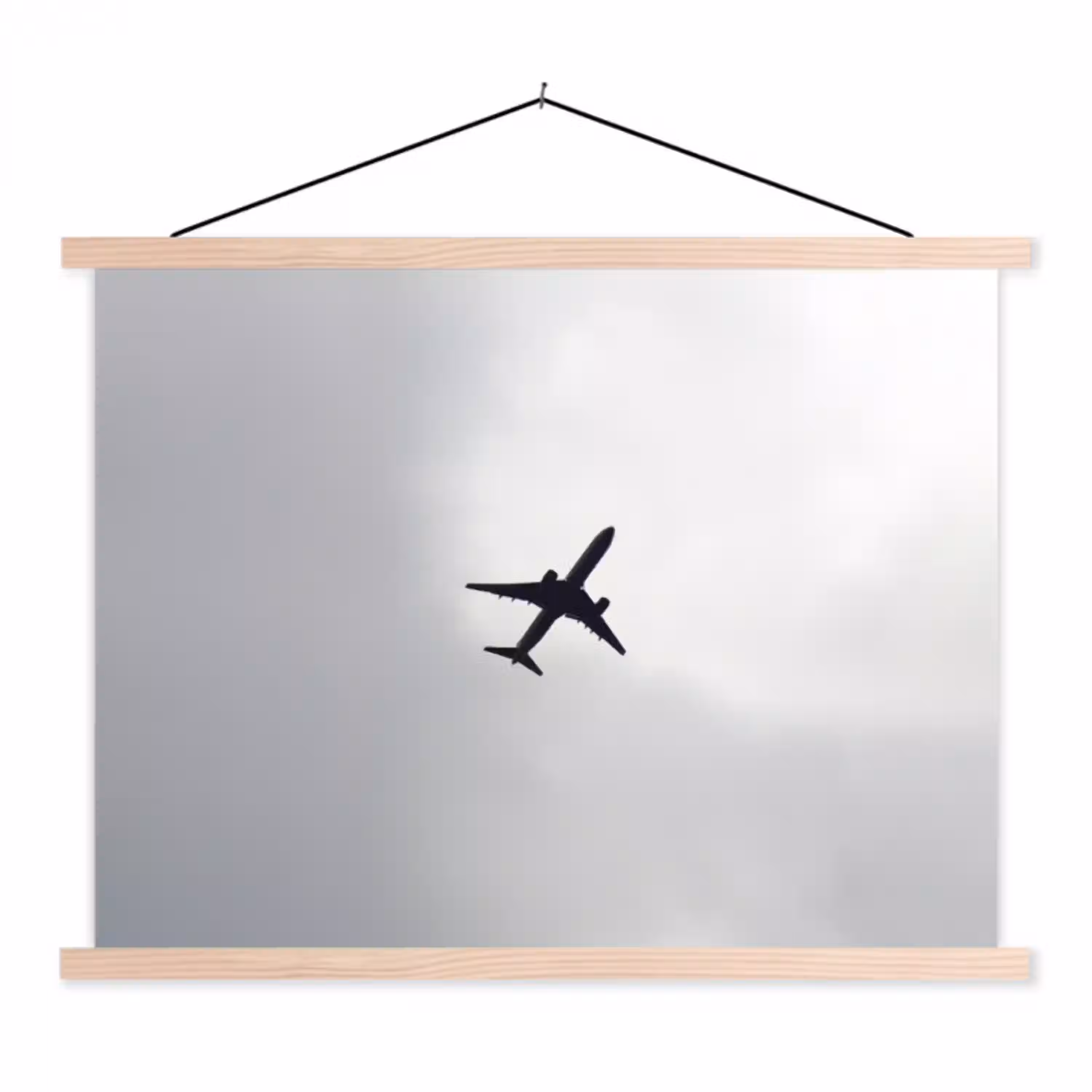 Minimalistisch - Silhouet - Zwart - Vliegtuig textielposter latten blank klein -3d