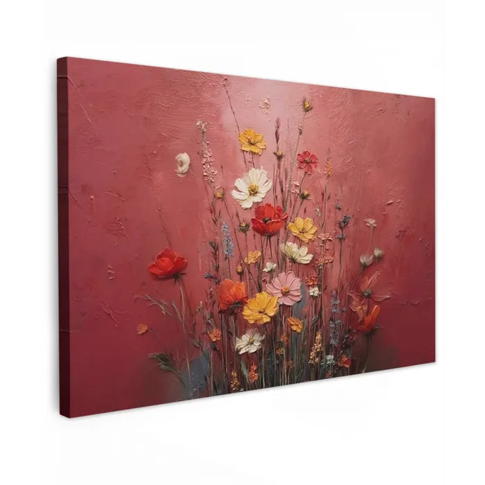 Bloemenboeket - Diepte - Tastbare textuur canvas 2cm klein -z3d