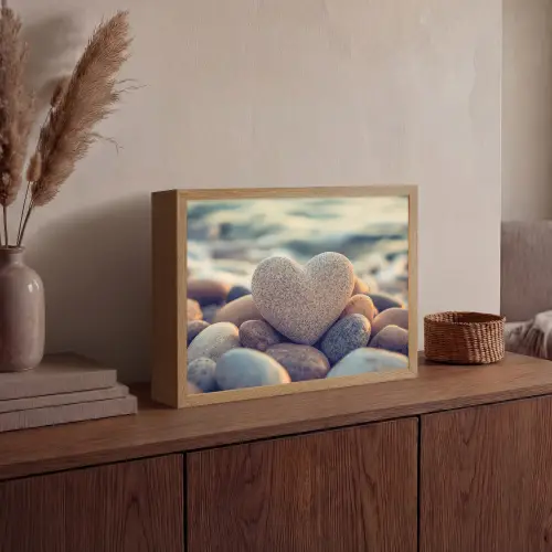 Hart - Stenen - Natuur - Keien - Zen - Kiezelstenen Light Box met batterij (Wandlamp) middel -sfeer2