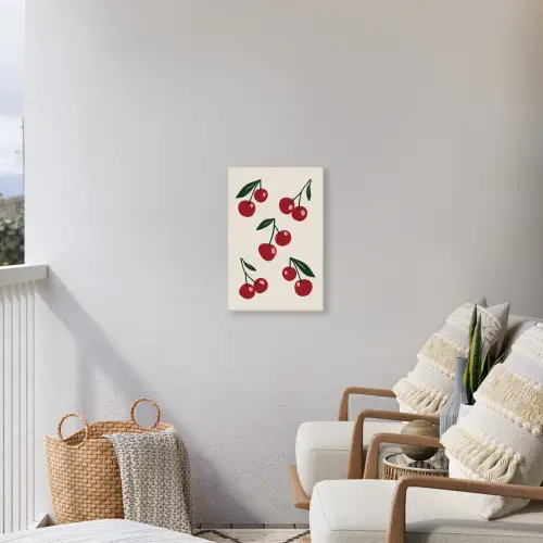Kersen - Blaadjes - Rood Tuinposter op houten frame 2 cm dik klein -sfeer1