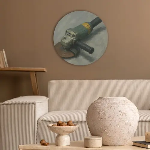Haakse slijper - Schilderij - Gereedschap Akoestische PET Vilt - Rond klein -sfeer1