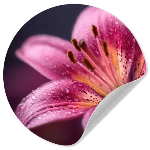 Roze - lelie - Dauwdruppels Wandcirkel behangsticker klein -3d