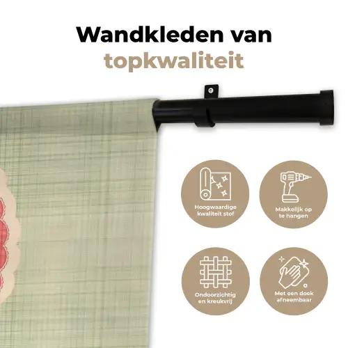 Bloemen - Illustratie - Geruit - Groen Wandkleed katoen klein -sfeer2