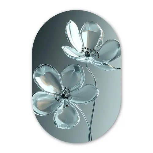 Kristal - Bloemen - Grijs Wandcirkel Ovaal Glas middel -3d
