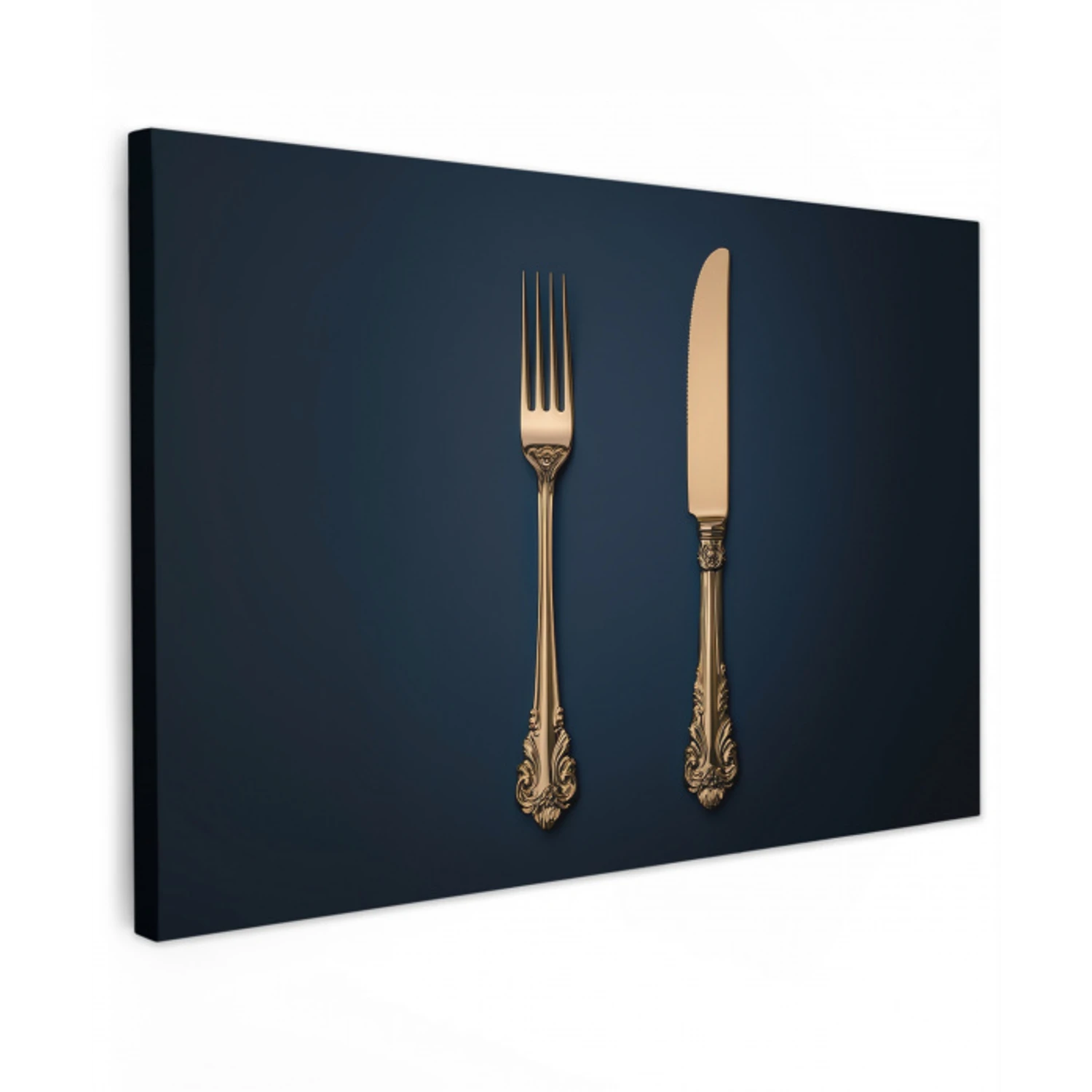 Bestek - Donkerblauw - Goud Tuinposter op houten frame 2 cm dik klein -3d
