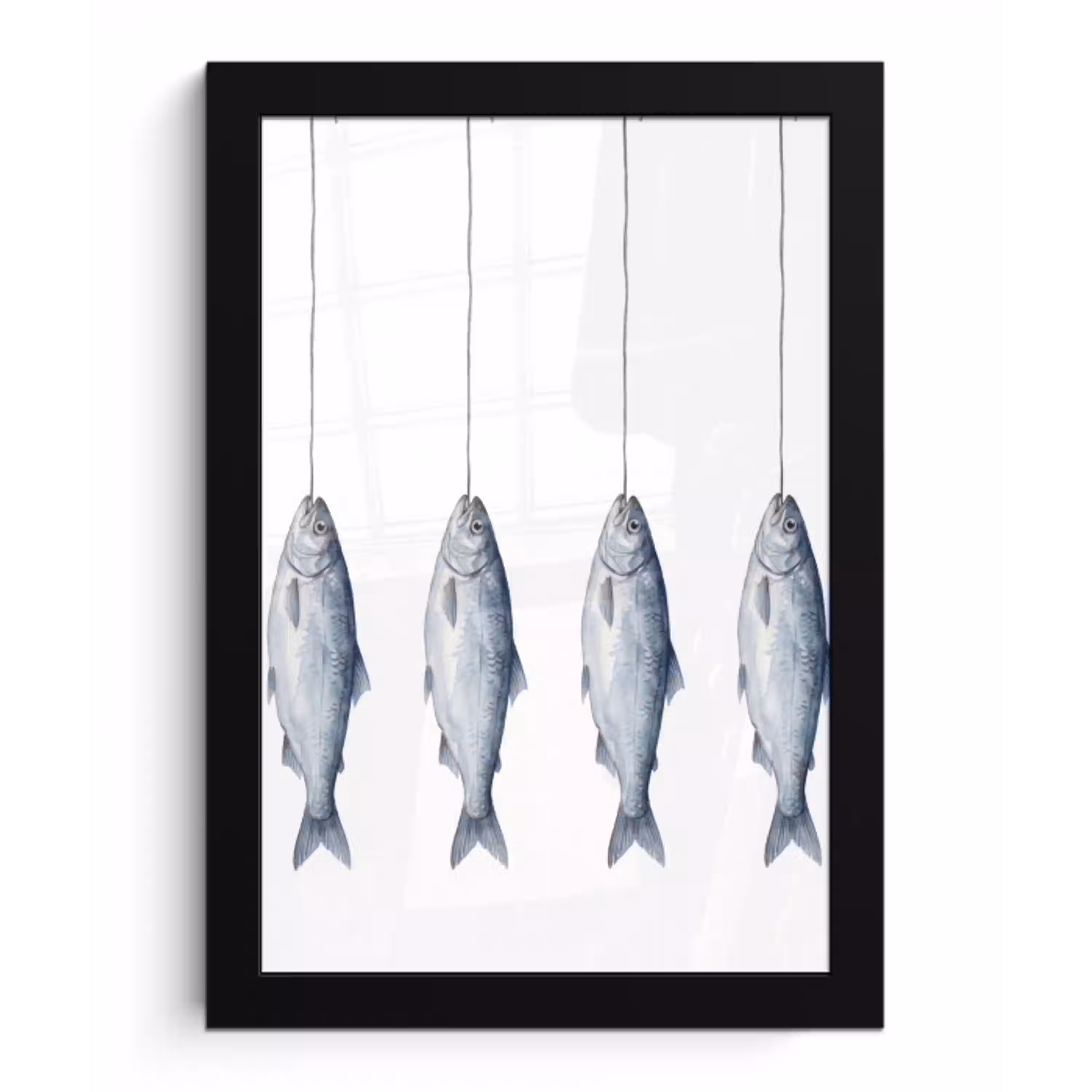 Vissen - Illustratie - Delfts - Blauw fotolijst zwart zonder passe partout klein -3d