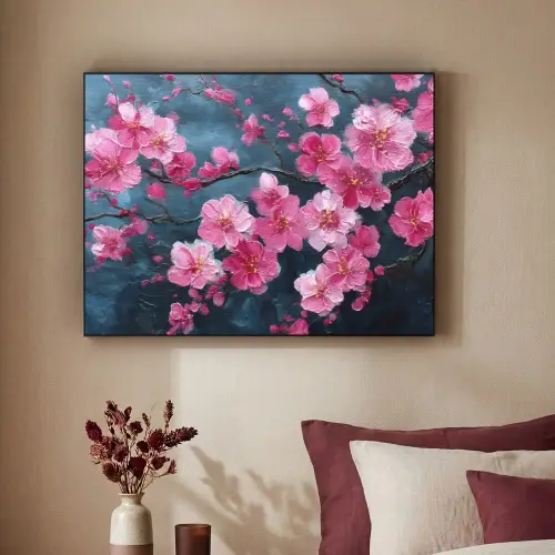 Bloem - Bloesems - Roze - Abstract Textielframe zwart klein -sfeer1