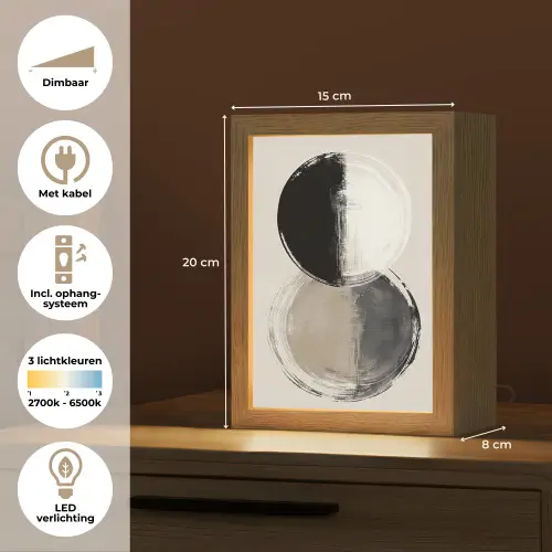 Cirkels - Strepen - Minimalistisch - Zwart Light Box met kabel (Tafellamp) klein -USP_NL