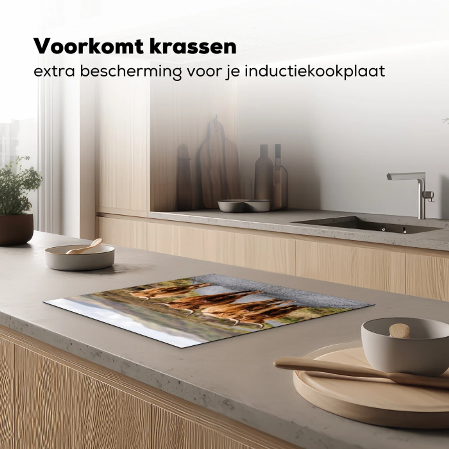 Schotse Hooglanders - Weg - Landschap - Kudde Inductie beschermer vinyl 3mm middel -sfeer1