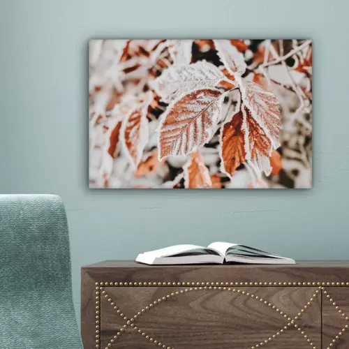 Bladeren - IJs - Winter - Natuur canvas 2cm klein -sfeer4