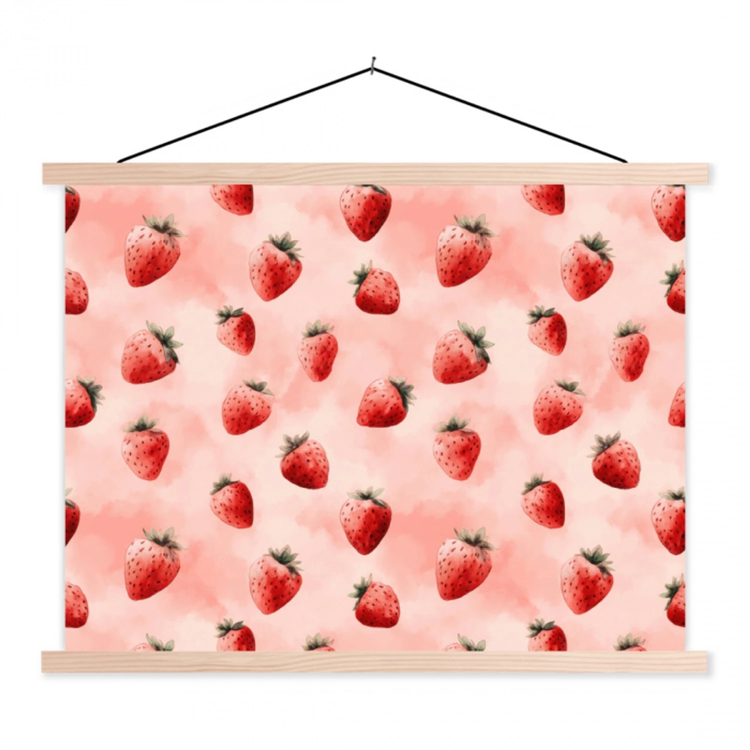 Aardbei - Patroon - Roze textielposter latten blank klein 122 -3d