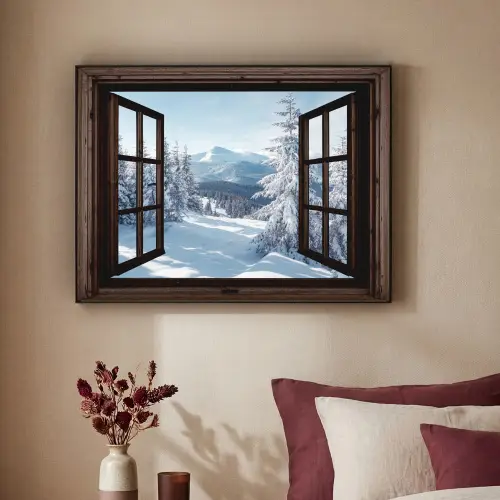 Winter - Landschap - Natuur - Berg - Bomen - Doorkijk - Uitzicht Textielframe zwart klein -sfeer1
