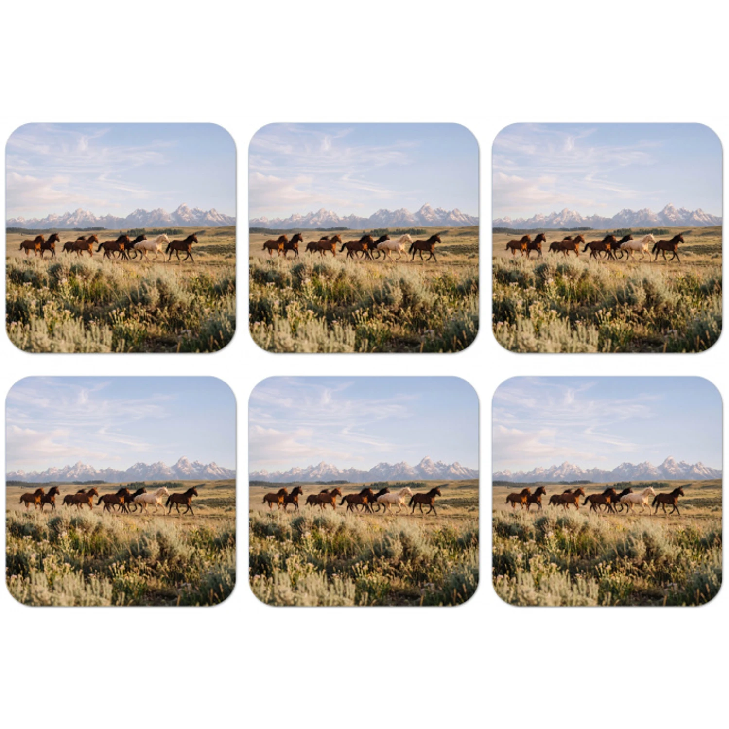 Paarden - Kudde - Bergen - Vrijheid - Wild onderzetter kurk middel -zkaufland3dotto