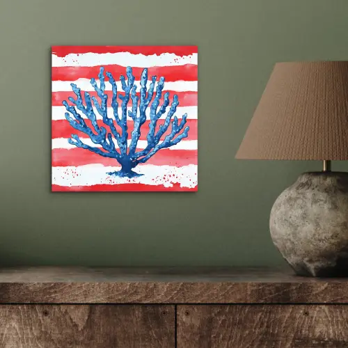 Koraal - Verfstructuur - Rood - Blauw aluminium wit klein -sfeer2