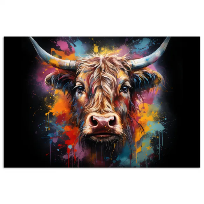 Graffiti - Schotse hooglander - Zwart - Koe poster papier klein -3d