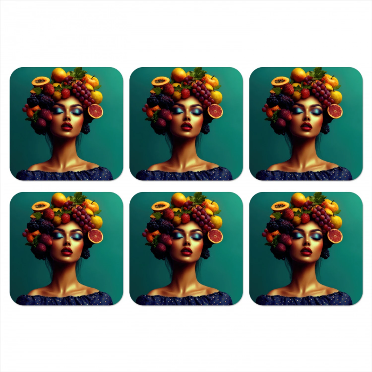 Vrouw - Hoodtooi - Tropisch - Fruit - Druiven onderzetter kurk middel -3d
