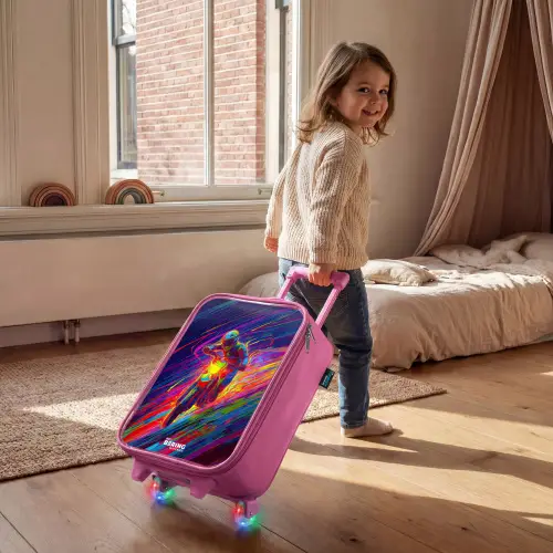 Crossmotor - Neonkleuren - Lijnen - Helm Kinderkoffer - Roze klein -sfeer1