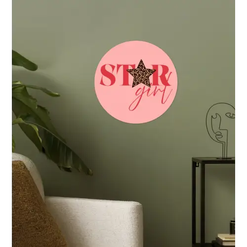 Star girl - Roze - Panter - Ster Wandcirkel behangsticker klein -sfeer2