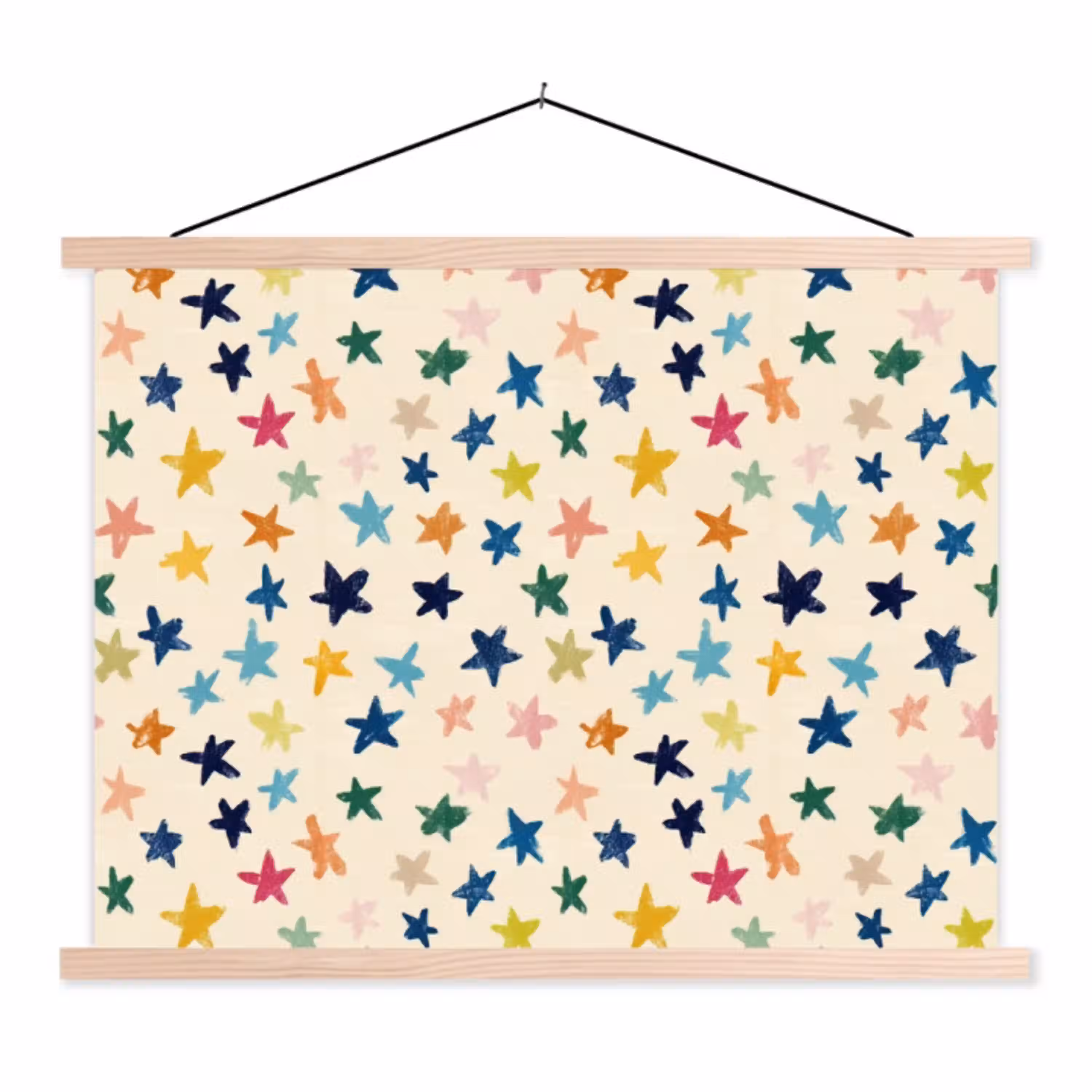 Patroon - Sterren - Kleurrijk textielposter latten blank klein 122 -3d