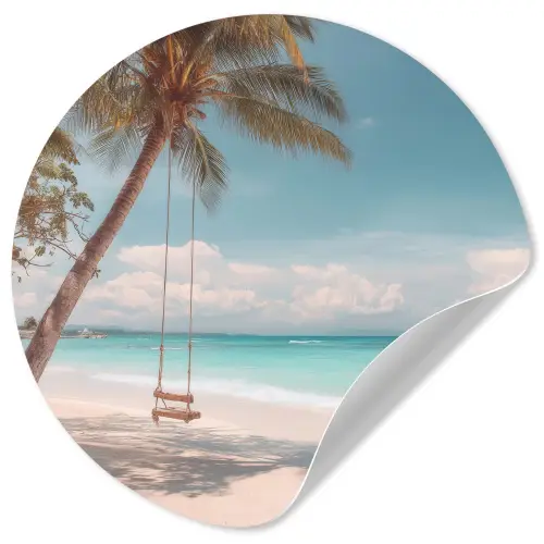 Palmboom - Schommel - Strand - Lucht Wandcirkel behangsticker klein -3d