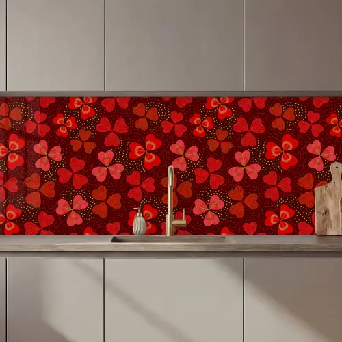 Patroon - Klaver - Rood keuken achterwand 2 middel 871 zz_3dshopping