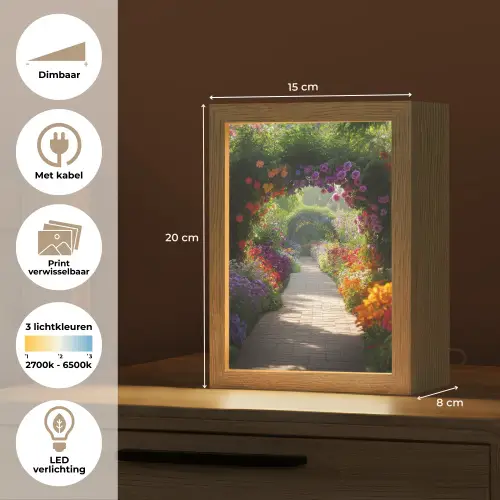Doorkijk - Pad - Bloemen - Struik - Kleurrijk Light Box met kabel (Wandlamp) klein -USP_websiteoverzichtNL
