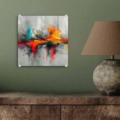 Moderne kunst - Oranje - Grijs - Abstract plexiglas 5mm klein -sfeer3