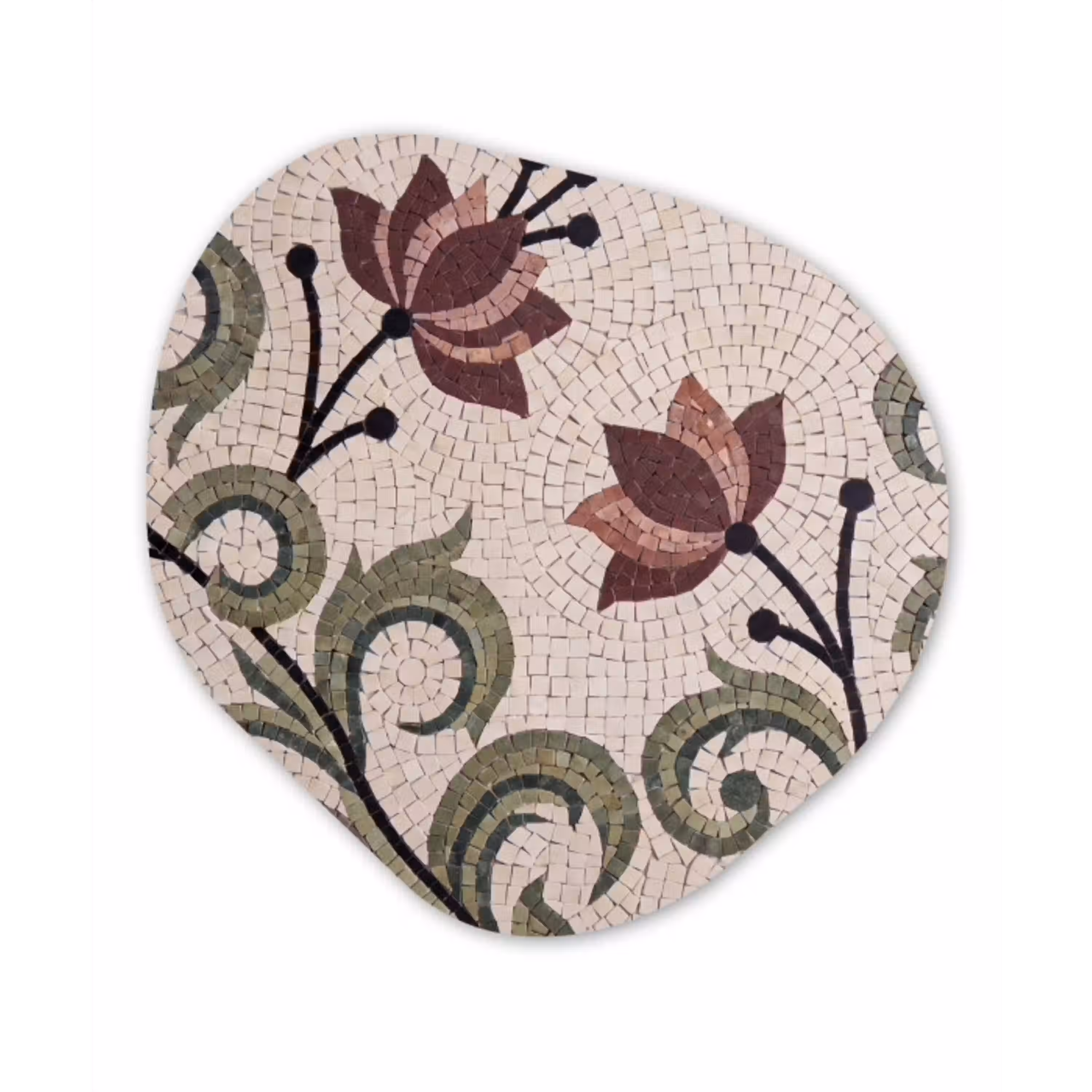 Bloemen - Mozaïek - Patroon - Abstract - Groen Wandcirkel Organisch Aluminium middel -3d